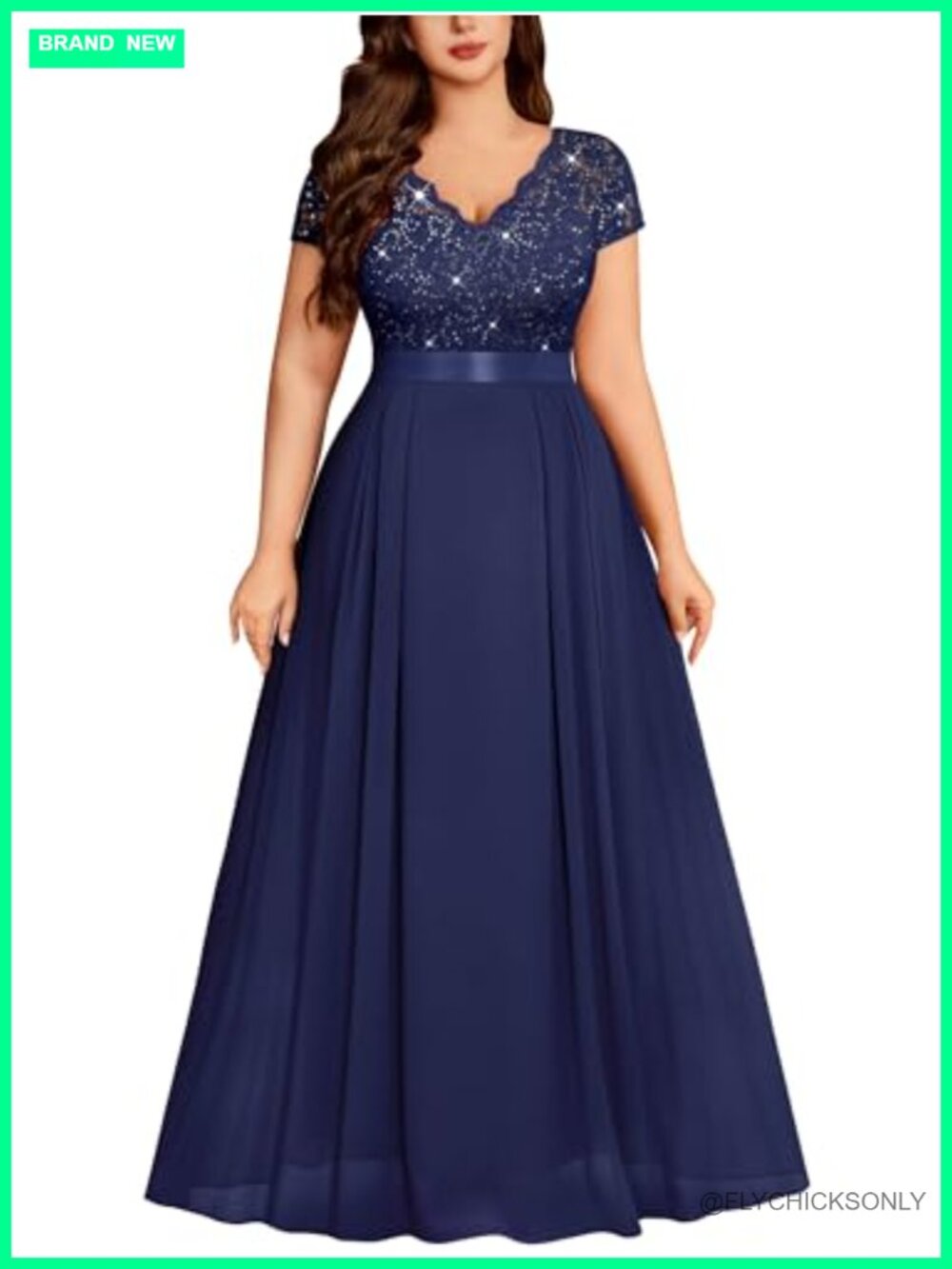 Plus Size Sequin Floral Lace Formal Gown Chiffon Maxi Dress